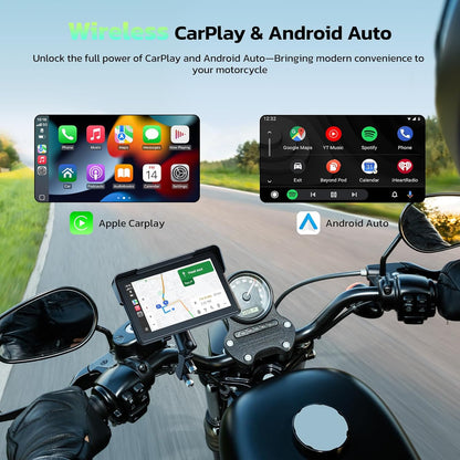 Pantalla digital 5″ CarPlay y Android para moto con 2 cámaras en Full HD