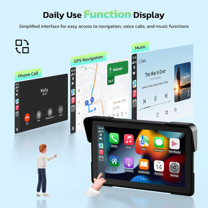 Pantalla digital 5″ CarPlay y Android para moto con 2 cámaras en Full HD