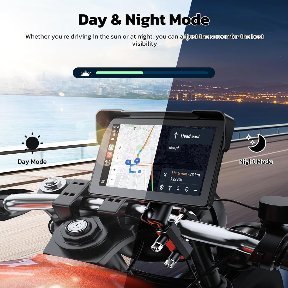 Pantalla digital 5″ CarPlay y Android para moto con 2 cámaras en Full HD