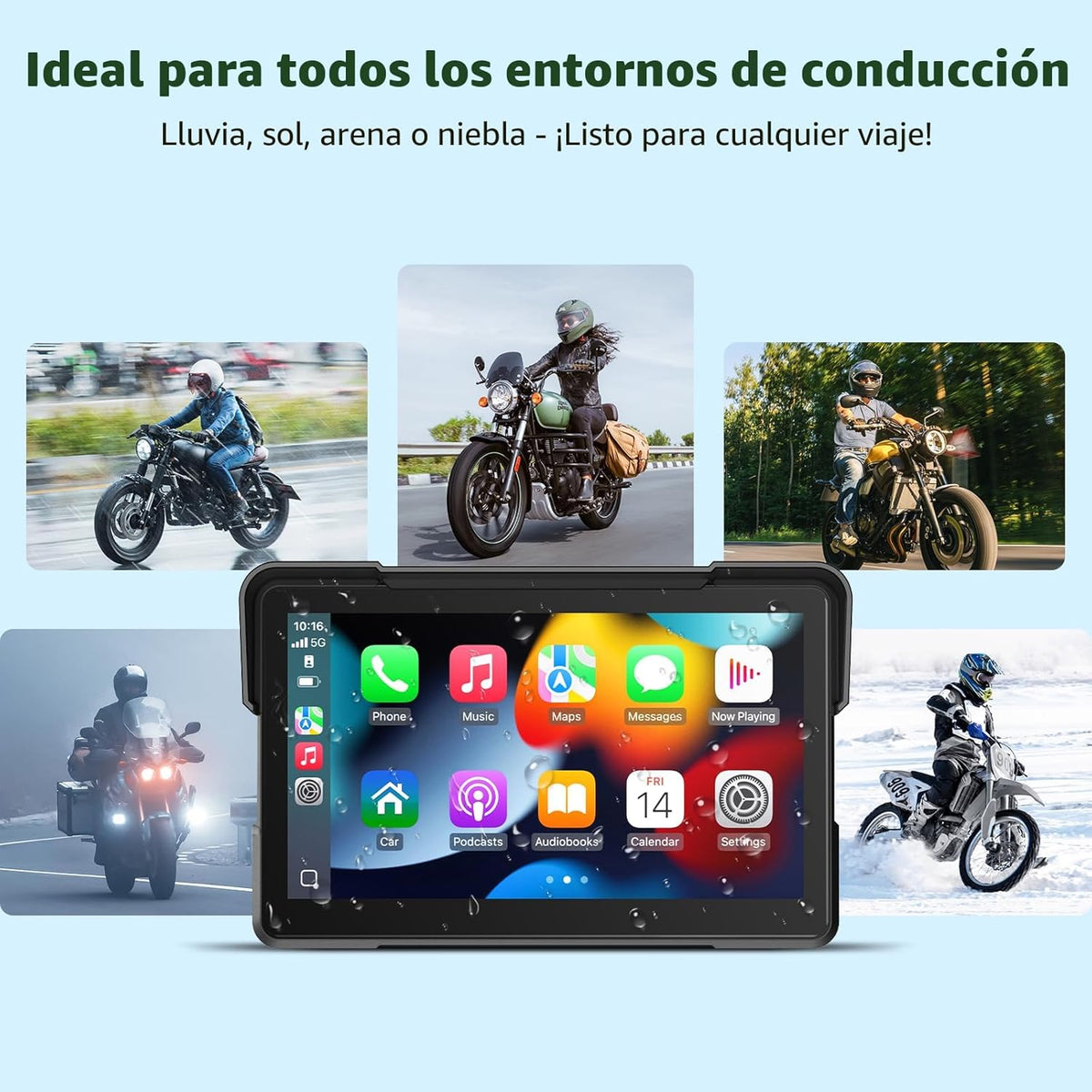 Pantalla digital 5″ CarPlay y Android para moto con 2 cámaras en Full HD